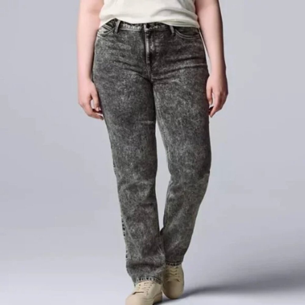 Women's Simply Vera Vera Wang Relaxed Straight Jeans Black Size 16L NEW $50